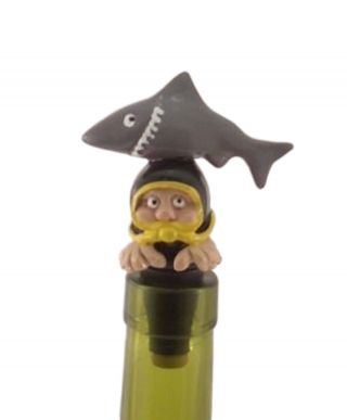 Diver With Shark Wine Saver / Bottle Stopper Novelty Cake Decoration,  Gift Box