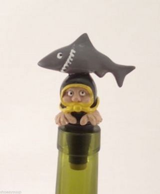 Diver With Shark Wine Saver / Bottle Stopper Novelty Cake Decoration,  Gift Box 2