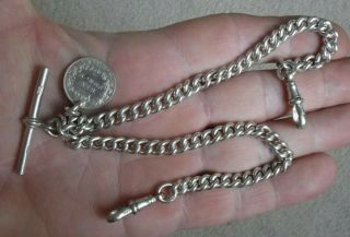 Heavy Antique Silver Gents Pocket Watch Chain.  Albert Dated 1919 (100 Years Old)