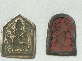 Two Mold Die Bronze Indian Hindu Gods Druga And Ganesh Antique Hand Carved Rare