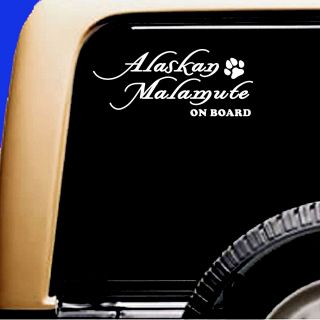 Alaskan Malamute Dog On Board Paw Vinyl Car Decal Pet Sticker Rv Script