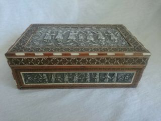 Antique Islamic Persian Inlaid Khatam And Silver Box Aveniou Tavosi Shiraz Label
