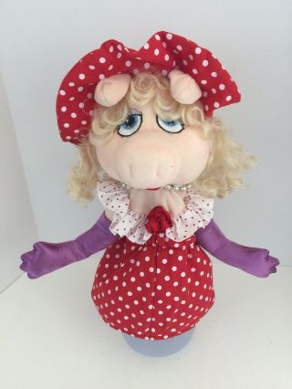 Muppets Miss Piggy Plush Hand Puppet Red White Polka Dots Eden Toys 14 "