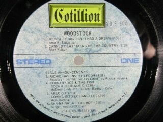 1970 Woodstock 3 Record Set SD3 - 500 Cotillion Recordsl LP Album VG,  co VG/VG, 5