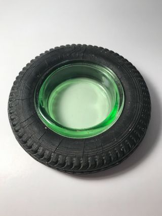 Vintage Pennsylvania Rubber Co.  Tire Ashtray Green Depression Glass