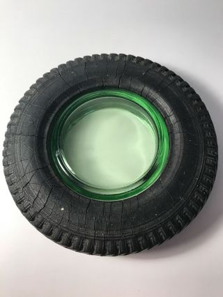 Vintage Pennsylvania Rubber Co.  Tire Ashtray Green Depression Glass 4