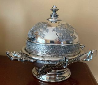 Victorian Antique Silverplate Dome Dish Wm.  Rogers Quadruple Plate Inserts