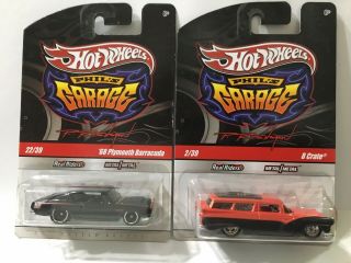 2 Different Hot Wheels 2010 Phil’s Garage ‘68 Plymouth Barracuda And A 8 Crate