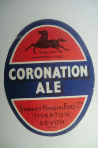 Starkey Knight & Ford Tiverton Coronation Ale Brewery Beer Bottle Label