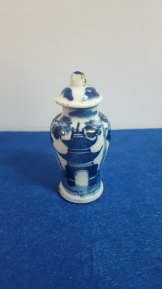 Rare Antique Chinese Export Porcelain Covered Vase Miniature Blue And White Xix