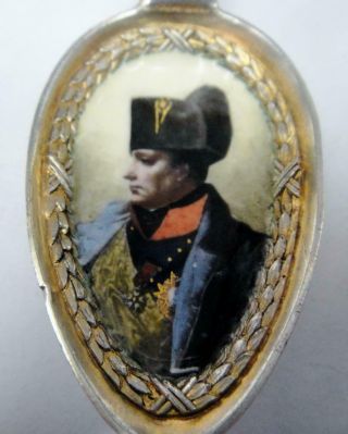 Antique Silver & Enamel Souvenir Spoon,  Napoleon Bonaparte Portrait In Bowl