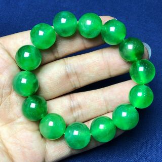 Rare Collectible Chinese Handwork Green Jadeite Jade Wealth Round Beads Bracelet