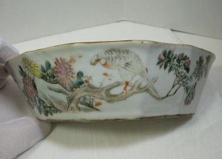 Marked Antique Chinese Porcelain Bowl With Bird And Calligraphy Vtg Planter Dish