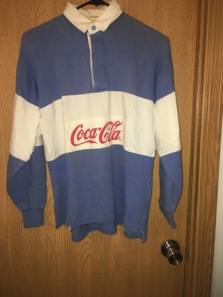 Vintage Coca Cola Blue Long - Sleeved Rugby Shirt