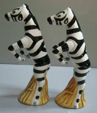 Zebra Large Salt & Pepper Shakers S,  P Ceramic 5 - 1/2 " Tall C1986