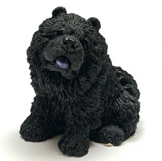 Chow Black Dog Mini Figurine Statue Handpainted Resin Living Stone