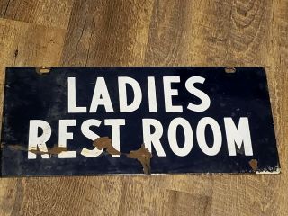 Vintage Ladies Rest Room Restroom Double Sided Porcelain Sign 18 " X 8 "