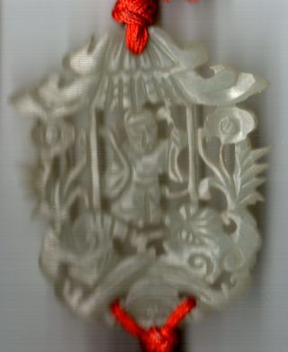Antique Chinese hand - carved Jade Pendant Figure in a Pavilion 19th - 20th century 2