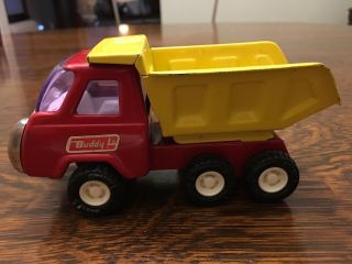 Vintage Buddy L Dump Truck Car Toy Pressed Steel Metal Red Yellow