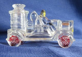 Antique glass boiler fire truck candy container AVOR 3/4 o.  z 3