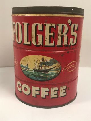 Vintage Folgers Coffee Can Key Wind 2 Lb Tin Folger 