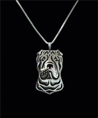 Shar Pei Dog Pendant Necklace Silver Tone Animal Rescue Donation