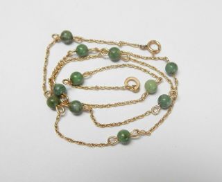 Antique Chinese 14k Gold Necklace With Green Jade Beads