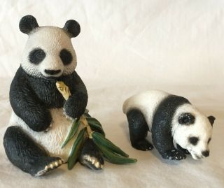 Schleich Panda Bear W/bamboo Adult & Cub Baby Retired Animal Figures Toy Retired