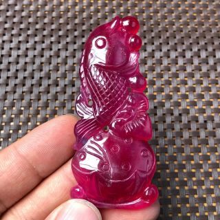 Collectible Chinese Red Jadeite Jade Handwork Fish & Lotus Seedpod Rare Pendant
