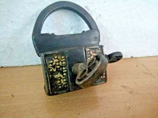 Old Vintage Hand Made Iron Orginal Brass Fitted Pad Lock With Screw Key