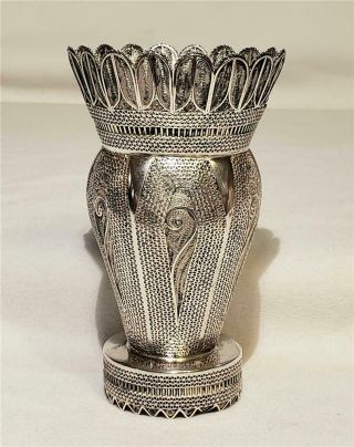Antique Russian / Asian Sterling Silver Filigree Vase Bakou Persian / Ottoman
