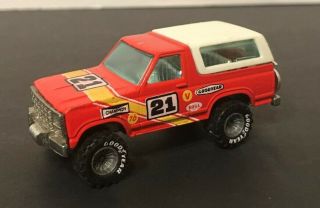 Vintage 1980 Hot Wheels Red Ford Bronco With Motorcycle 21 Goodyear Champion 76