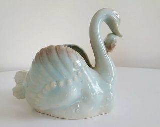 Vintage Swan Ceramic Planter Celadon Made In Japan Shabby Chic Great Detail 3
