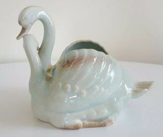 Vintage Swan Ceramic Planter Celadon Made In Japan Shabby Chic Great Detail 4
