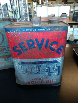 Vintage Antique Service Motor Oil 2 Gallon Oil Can Albemarle Nc - - Great Patina - -