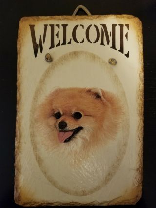 Dog Pomeranian Welcome Slate Sign With Leather Lace Hanger Ready To Hang