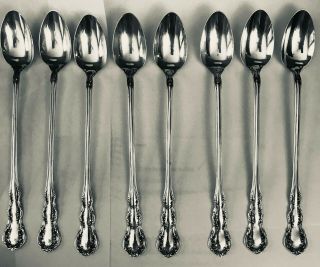 R.  W & S Wallace Sterling Silver Irving 8 " Iced Tea Spoons Set Of 8