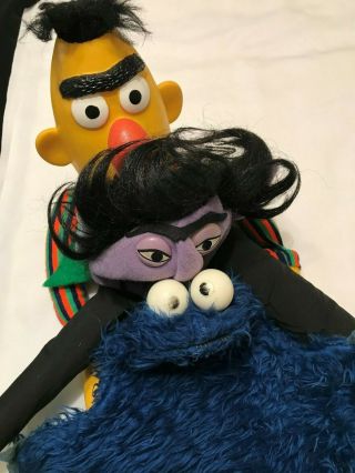 Vintage Muppets Bert Cookie Monster Count Rubber Hand Puppets Sesame Street Set