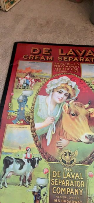 Antique Vintage 1910 De Laval Cream Separators Cow Tin Sign Milk Cream Litho Ad 4