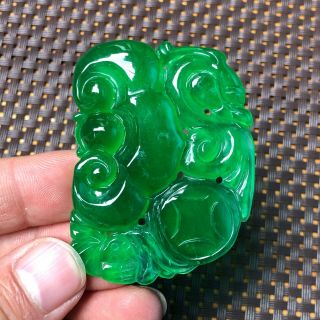 Chinese Green Jadeite Jade Handwork Fortune Pi Xiu & C0in Collectible Pendant