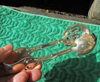 Antique Wallace Sterling Silver pierced ice salad tongs Putnam EX 2