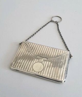 Attractive Antique Solid Silver Card - Case / Wallet On Chain.  Birm.  1910.