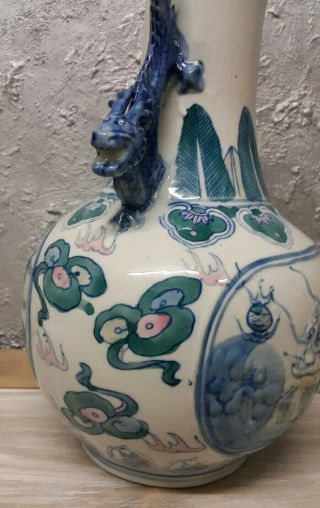 Antique Chinese Porcelain Large Vase with Handles Blue Dragons - Hand Painted 4