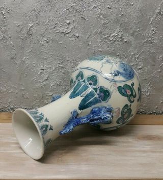 Antique Chinese Porcelain Large Vase with Handles Blue Dragons - Hand Painted 7