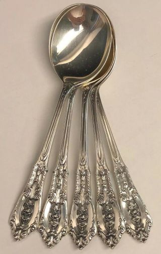 Set Of 5 Wallace Sterling Silver Rosepoint 6“ Soup Spoons Rose Point 160.  8 G
