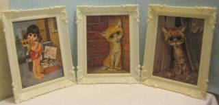 3 Old Pitiful Stray Cat Prints In Plastic Frames Signed Lee Pittsburgh Statuary