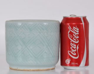 Chinese Porcelain Incised Celadon Glazed Vase Or Brush Pot Qing Dynasty