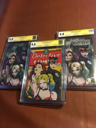 Detective Comics 1000 Cgc Ss 9.  8 Variant Set Of 3 Signed By Stanley Artgerm Lau