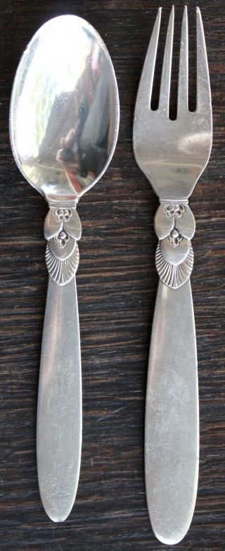 Georg Jensen Vintage Cactus Dessert Fork And Spoon Sterling Silver Perfect