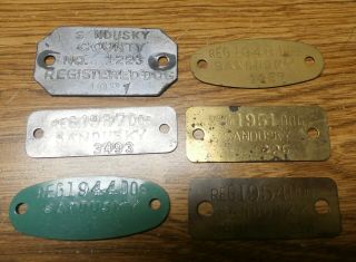 6 Sandusky Co.  Ohio Dog License Tags 1921 - 37 - 44 - 48 - 51 - 54